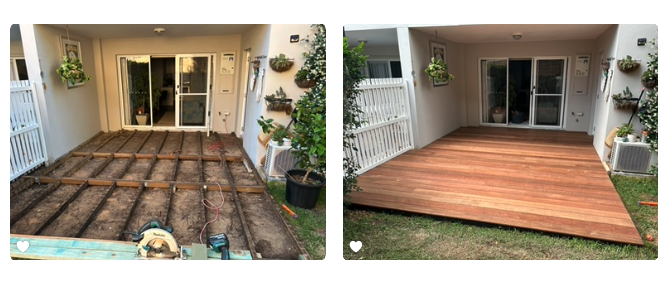 Worn deck boards stripped out and replaced with new hardwood