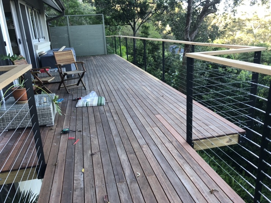 Deck with bush views and cable railing — Northern Beaches